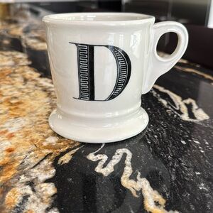ANTHROPOLOGIE Monogram Letter D White 16 Oz. Vintage 4" Tall Ceramic Coffee MUG